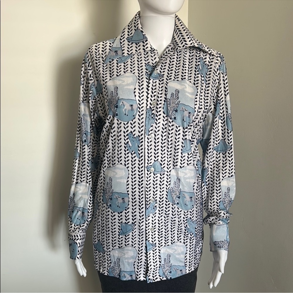 Stylish Blue Patterned Men's Shirt